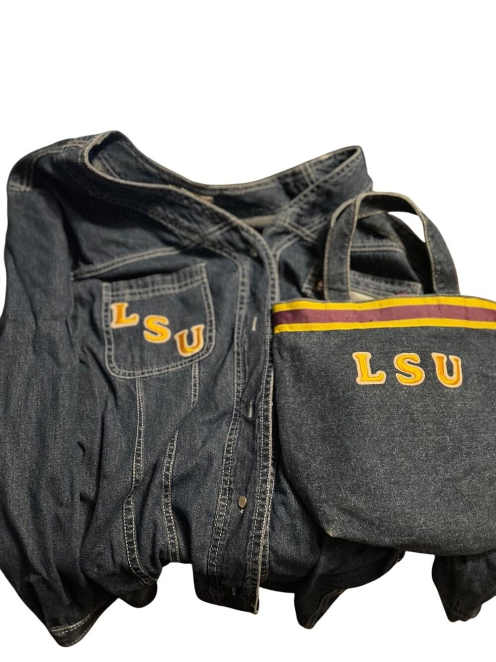 LSU Denim Shirt & Tote Bag Set - Medium (18/20) - At Last Jeanswear - 100% Cotto